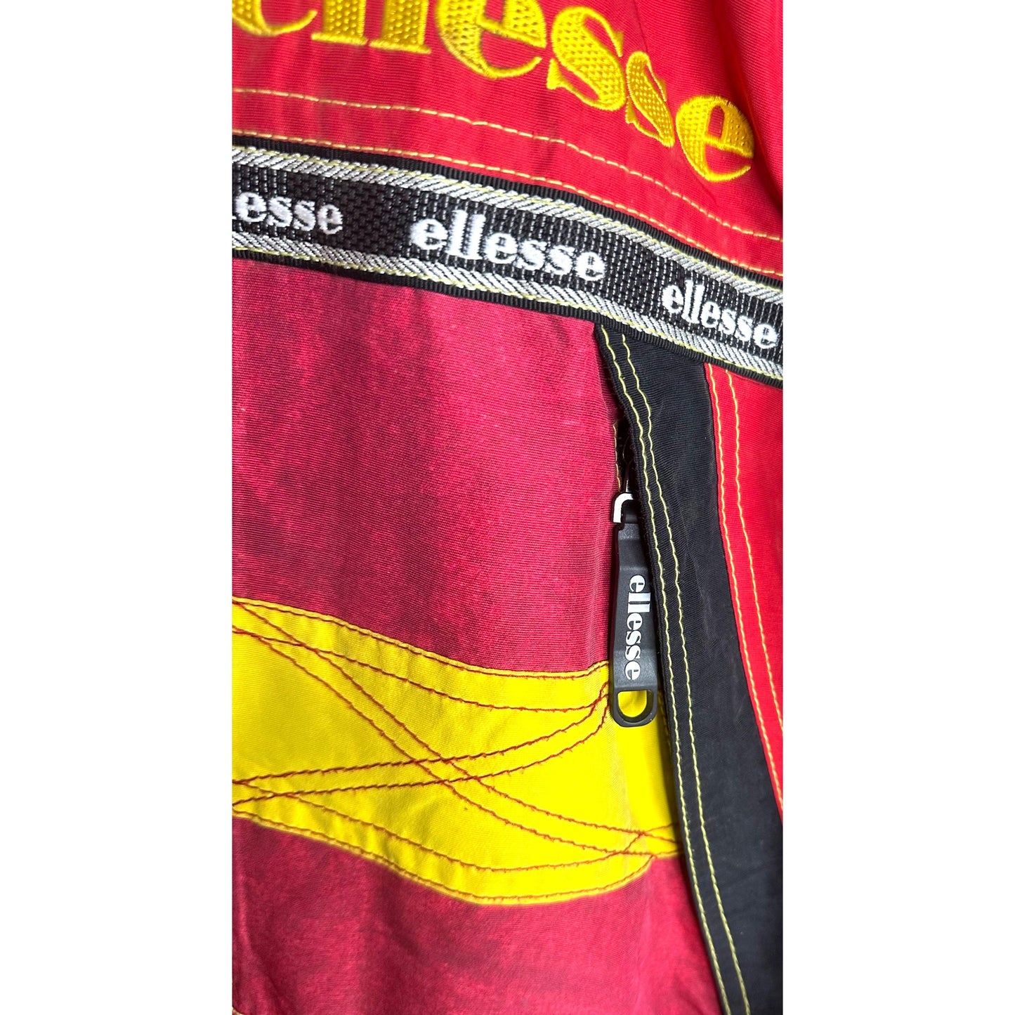 Ellesse "Excellent Equipments For Adventure Skiers" Red & Yellow Hooded Ski Jacket