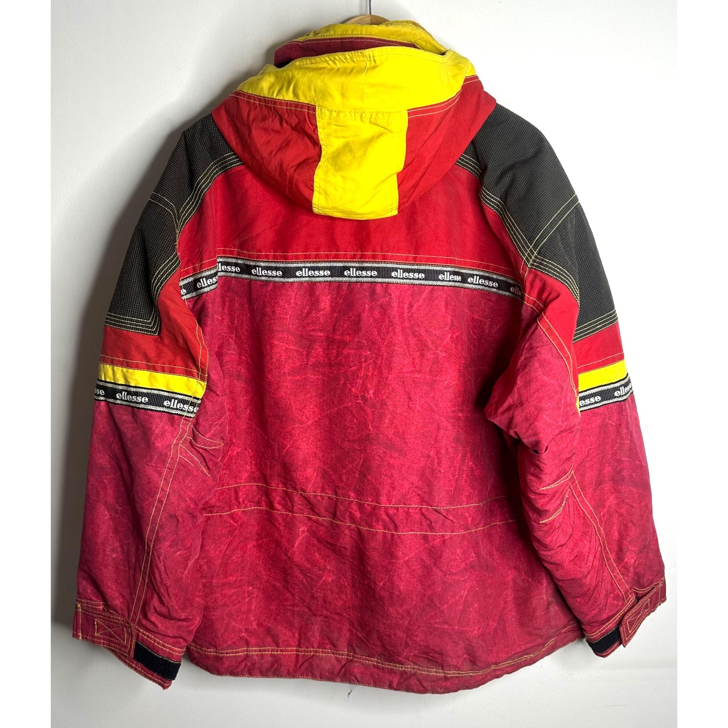 Ellesse "Excellent Equipments For Adventure Skiers" Red & Yellow Hooded Ski Jacket
