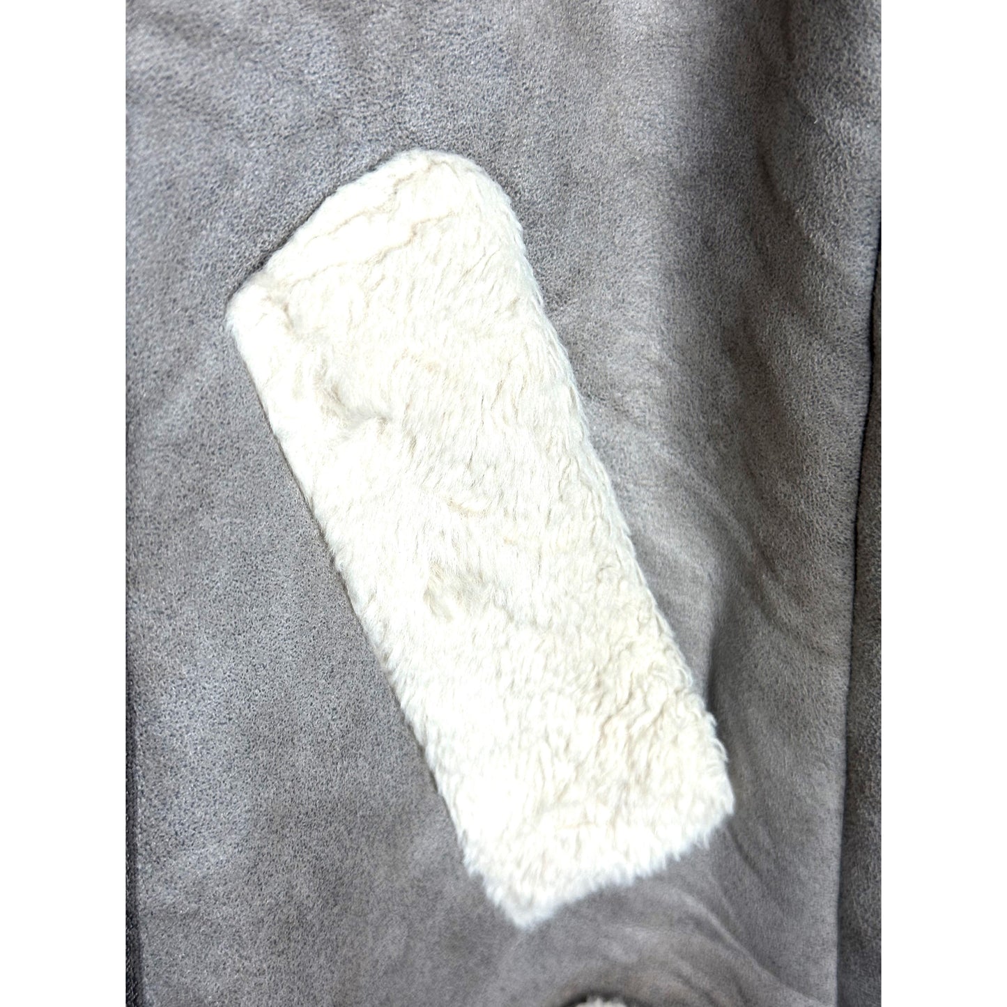 Faux Suede Shearling-Lined Aviator Biker Jacket in Grey and Cream