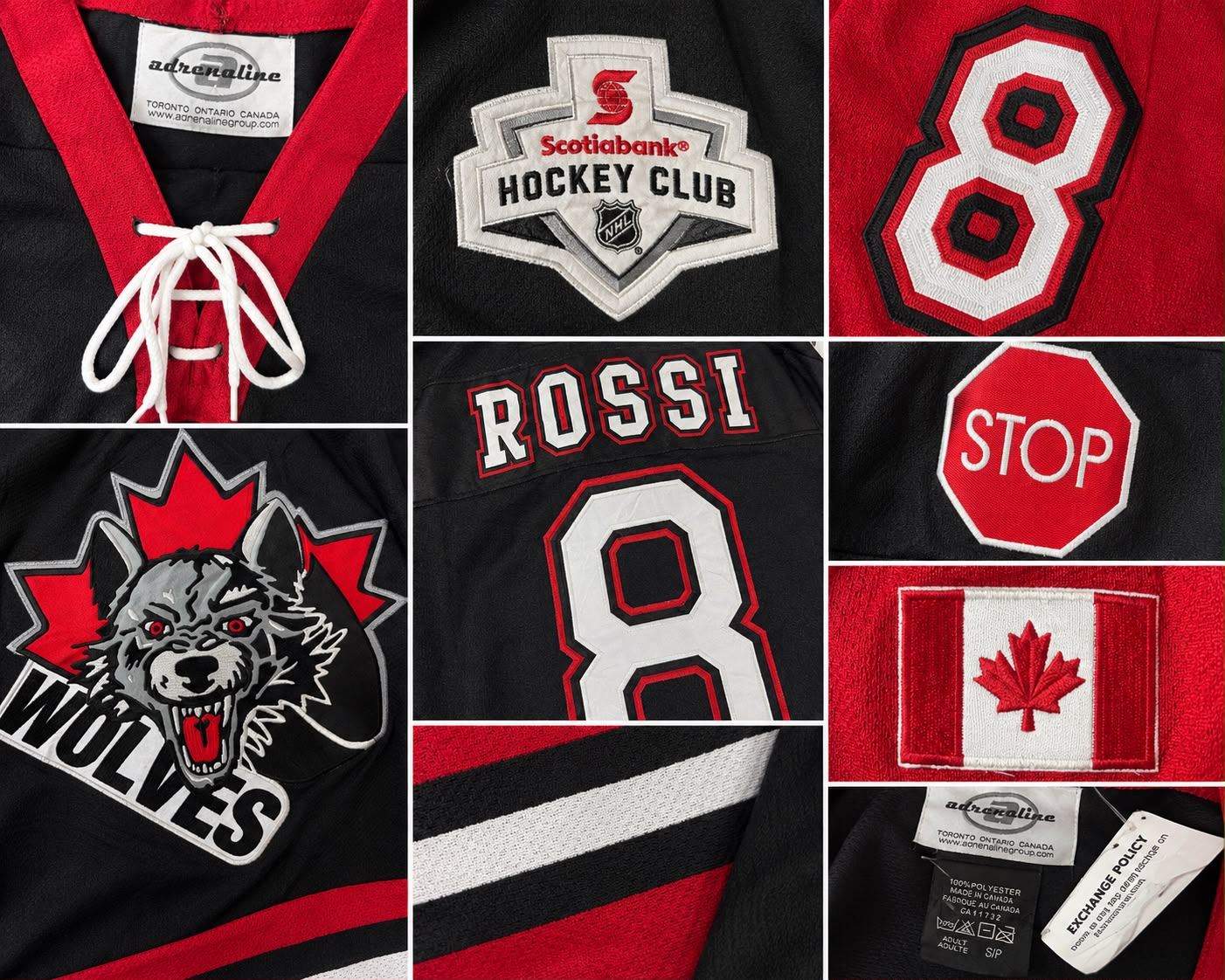 Wolves #8 Vintage Ice Hockey Jersey – Black & Red | Premium Edition | Size L