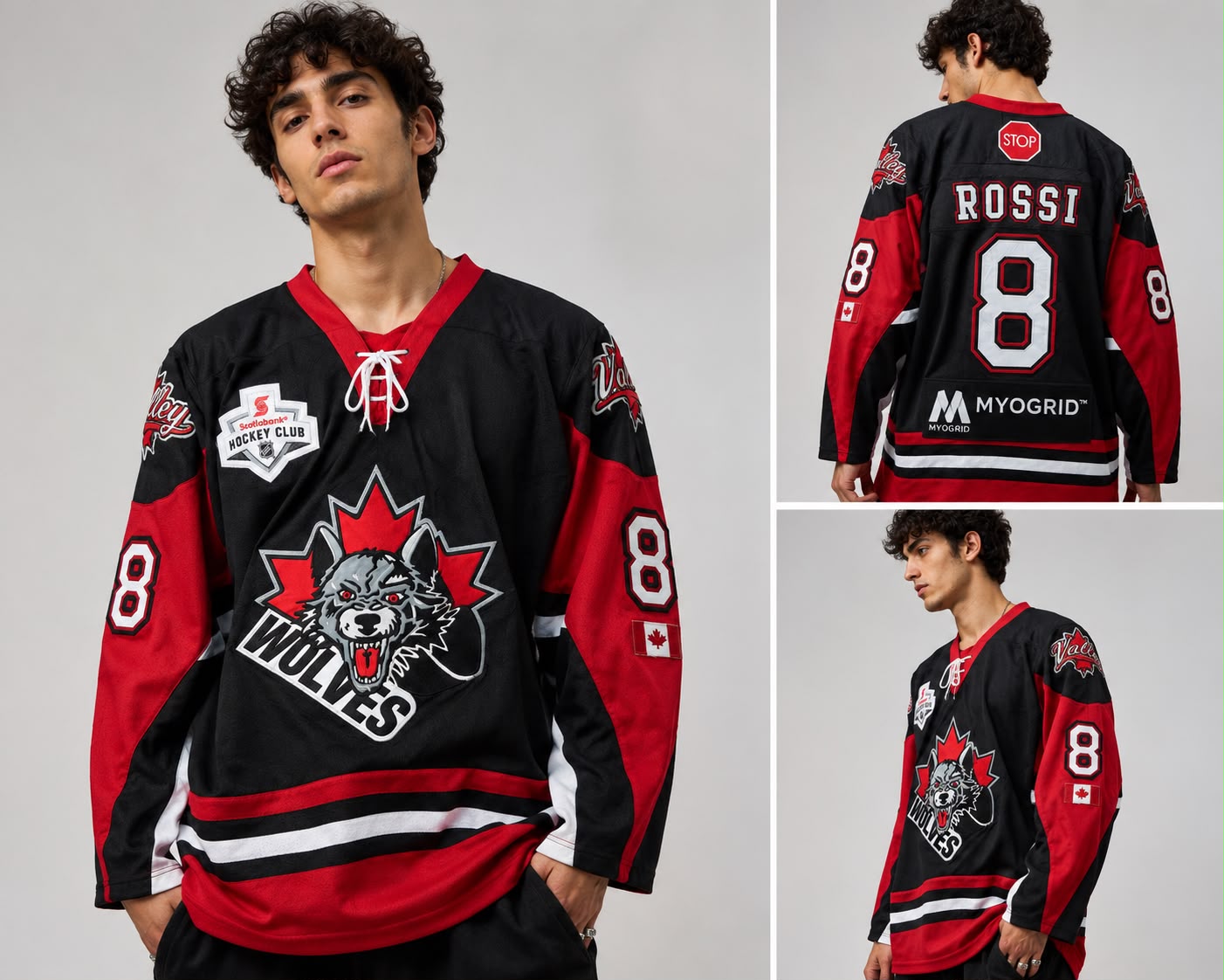 Wolves #8 Vintage Ice Hockey Jersey – Black & Red | Premium Edition | Size L