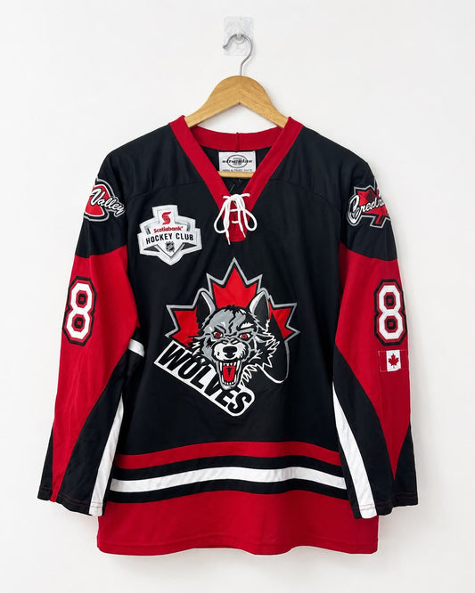 Wolves #8 Vintage Ice Hockey Jersey – Black & Red | Premium Edition | Size L
