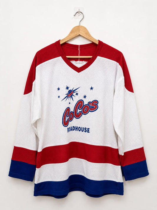 CoCo's Roadhouse Vintage Ice Hockey Jersey – White/Red/Blue ] Size XL
