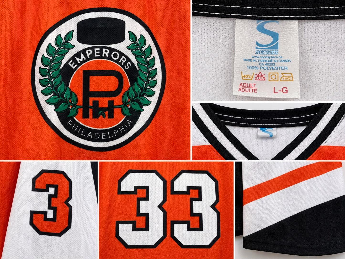Philadelphia Emperors #33 Ice Hockey Jersey – Orange | Premium Edition | Size 2XL