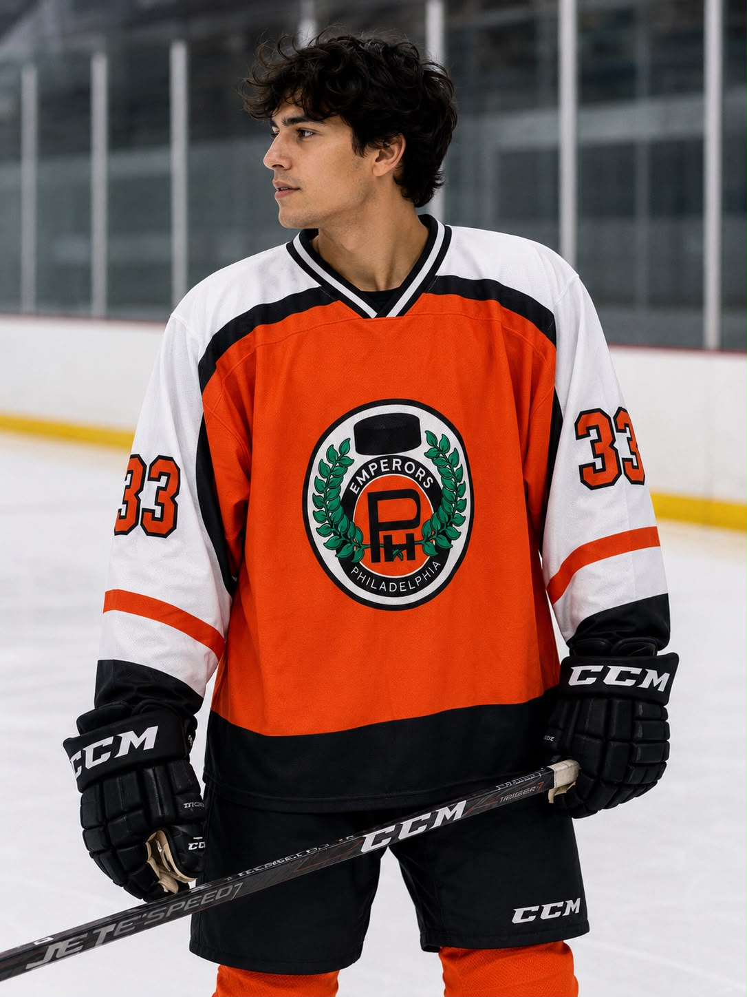 Philadelphia Emperors #33 Ice Hockey Jersey – Orange | Premium Edition | Size 2XL