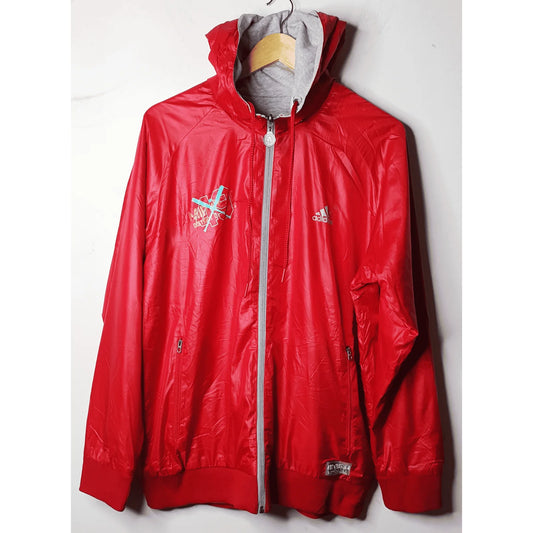 ADIDAS RED REVERSIBLE HOODED SIZE: L/XL JACKET