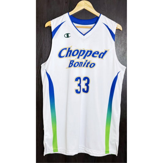 CHOPPED BONITO WHITE SIZE XL BASKETBALL JERSEY